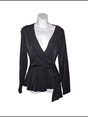 Black Wrap-Front Long Sleeve Top